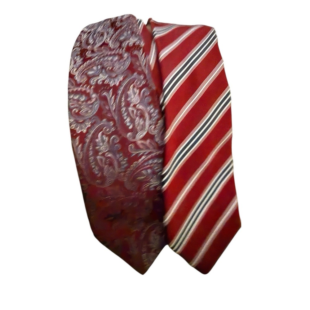 Geoffrey Beene Silk Tie Lot 2 Red Paisley Stripe 3 3.5 Inch Mens Neckties